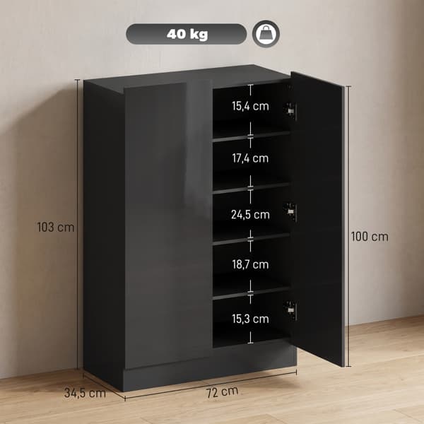 SONNENH Skoskab, MDF, Sort, 72 × 34,5 × 103 cm