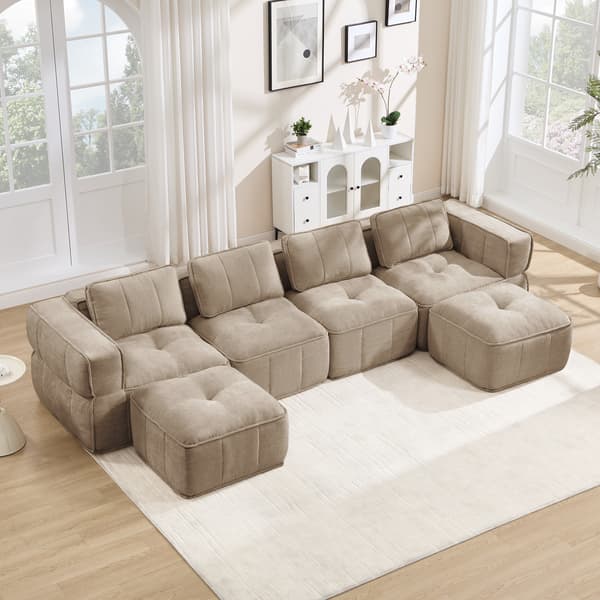 SONNENH U-formet sofa, Polyester, Sandfarvet, 344 × 162 × 67 cm