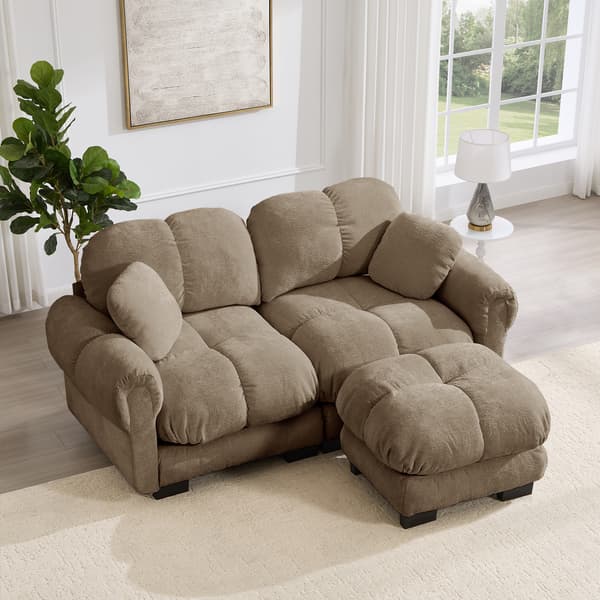 SONNENH 2-sitsig Chenille Sofa, L-formad Modular Corner Sofa, Fine Quilted Design, Elegant Style, Thick Seat Cushions, Soft & Supportive