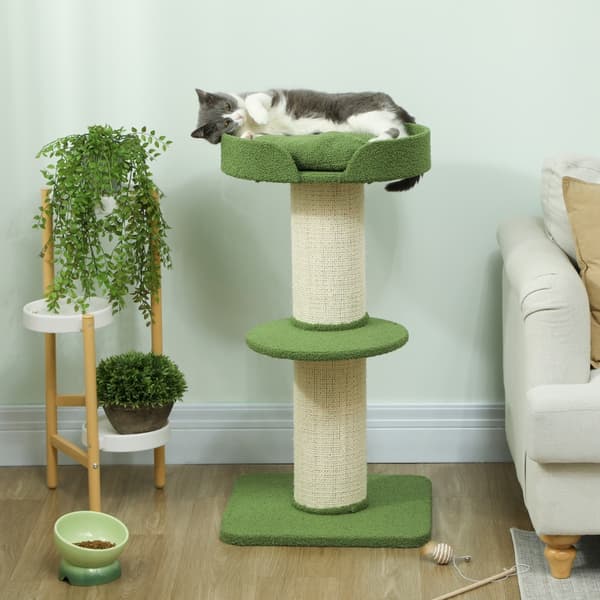 SONNENH Katte-træ 91 cm Legetræ med katte-seng, platform, lammeuld grøn