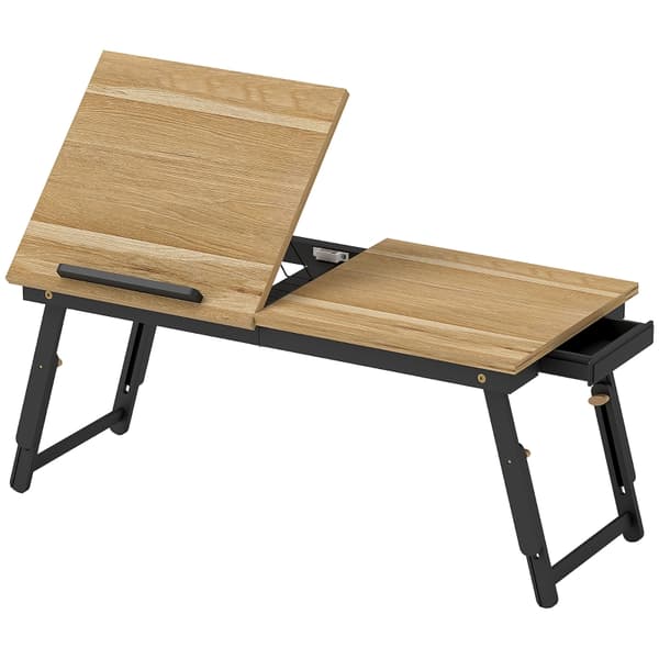 SONNENH Sengebord, bærbar computer bord, højde justerbar med skuffe, foldbar til sofa, arbejdsseng, eg