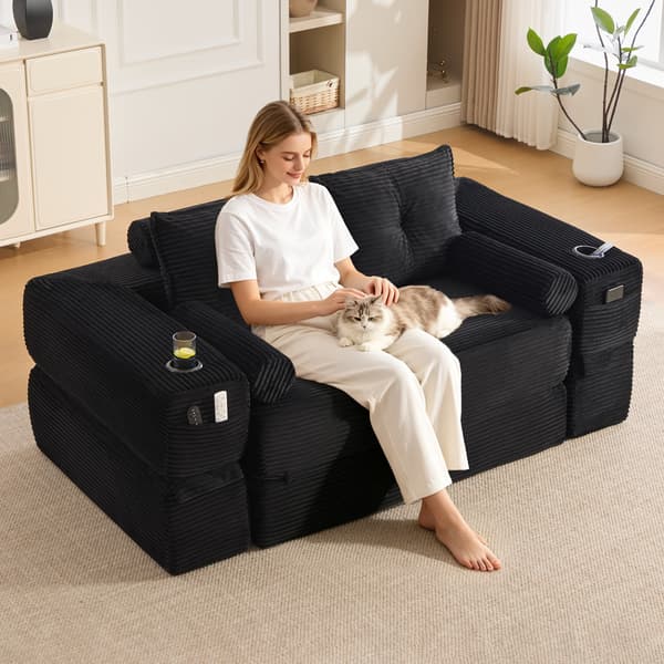 SONNENH Sofa, Fløjl, Sort, 180 × 98 × 80 cm