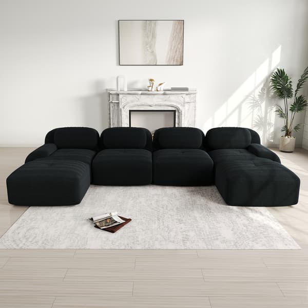 SONNENH Modulär U-soffa utan montering, ramlös soffa, andningsbart manchestertyg, 32D högelastisk stoppning, extra breda armstöd