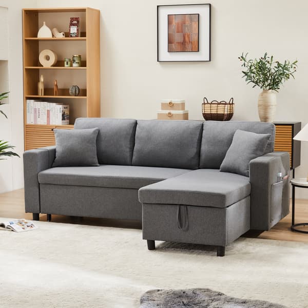 SONNENH Soffbädd med sovfunktion, L-formad soffa, soffa chaiselong med förvaringsutrymme, med påsförvaring, vardagsrumssoffbädd