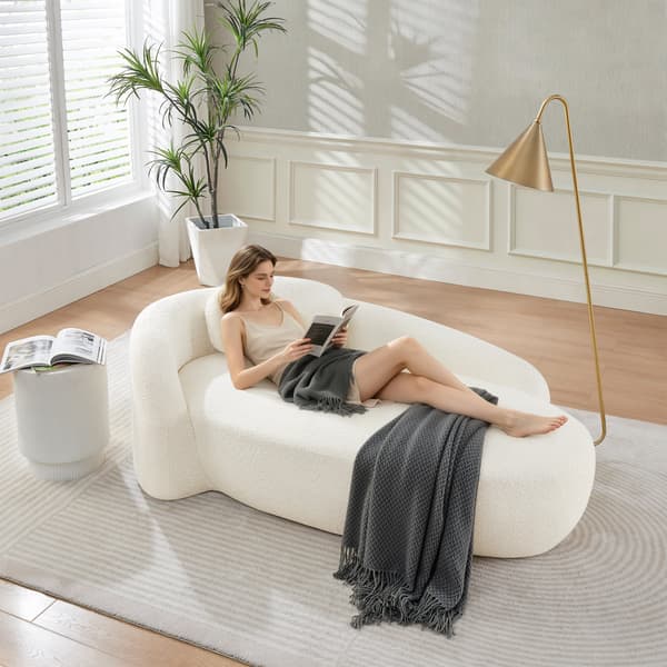 SONNENH Minimalistisk teddyfleece-soffa med rundad design, mjukt vadderad soffa med kuddar, mångsidig för vardagsrum, sovrum och studio, beige