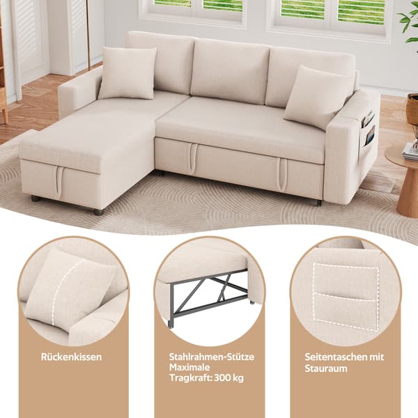 SONNENH Bäddsoffa, Linnelook, Beige, 219,5 × 142,5 × 83 cm
