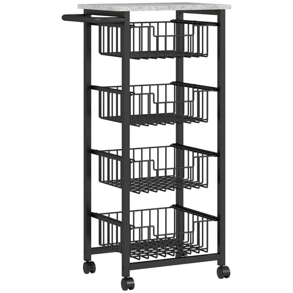 SONNENH 4 Tier Kitchen Trolley på hjul, Rolling Serving Trolley, Kitchen Trolley med 4 stålbaskets, Serving Trolley