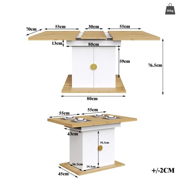 SONNENH Matbord, MDF, Vit, 110 × 70 × 76,5 cm