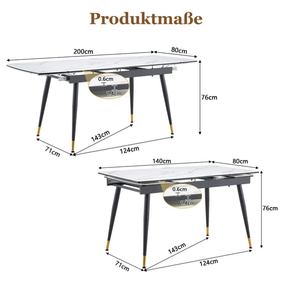 SONNENH Matbord, Sintrad sten, Vit, 200 × 80 × 76 cm