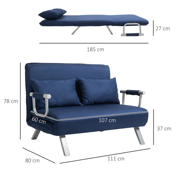 SONNENH Bäddsoffa, 2-sits soffa med sovfunktion och justerbart ryggstöd, soffa med prydnadskuddar i sammetlook