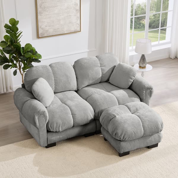 SONNENH 2-sitsig Chenille Sofa, L-formad Modular Corner Sofa, Fine Quilted Design, Elegant Style, Thick Seat Cushions, Soft & Supportive