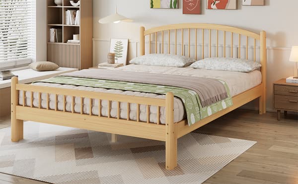 SONNENH Solid træ seng, Simple Minimalistisk Design, Classic Slatted Headboard, Sturdy Slatted Base, Universal Single Bed, Natural, 140x200cm