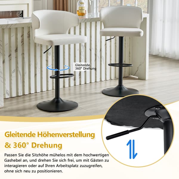 SONNENH Barstol – set med 2, PU, Vit, 49,7 × 45 × 110 cm