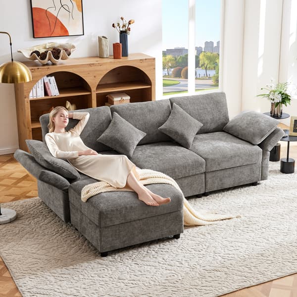 SONNENH Hjørnesofa, Chenille, Grå, 218 × 156,5 × 86 cm