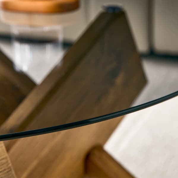 SONNENH Sofabord, MDF / Glas, Træfarvet, 79 × 79 × 45 cm