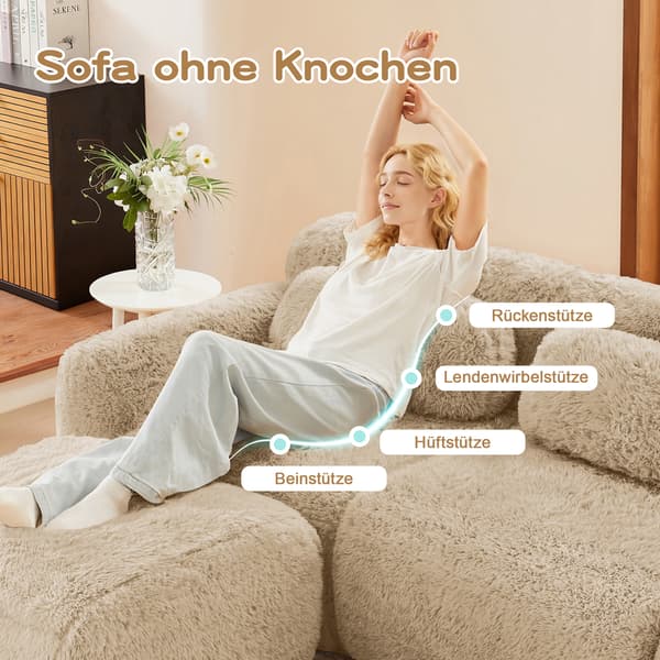 SONNENH Boneless Cloud Sofas, Soft Fluffy Plush Fabric, Modular Sofa Bed med 2 Ottomans, Två Seater Sofas, Monteringsfri, Bekväm soffa för vardagsrum