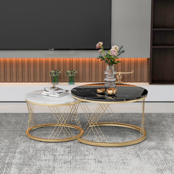 SONNENH Sofabord – sæt med 2, MDF, Sort, 70 × 70 × 45 cm
