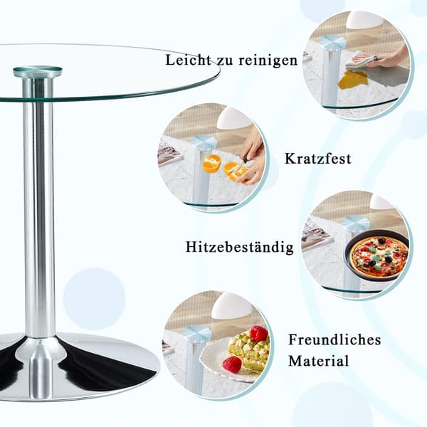 SONNENH Matbord, Glas / Metall, Silverfärgad, 85 × 85 × 76 cm
