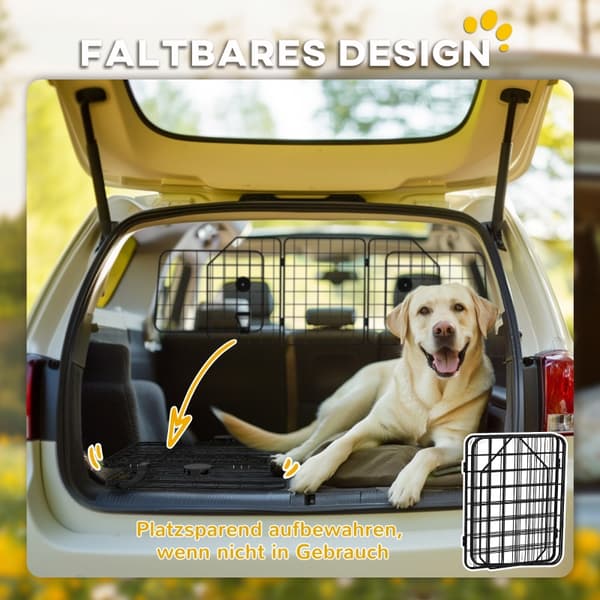 SONNENH Bilgitter til hunde, justerbart 93-150 cm, foldbart, nem montering, stål, sort
