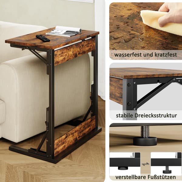 SONNENH Sidebord – sæt med 2, Jern / Spånplade, Rustik brun, 60 × 37 × 71 cm
