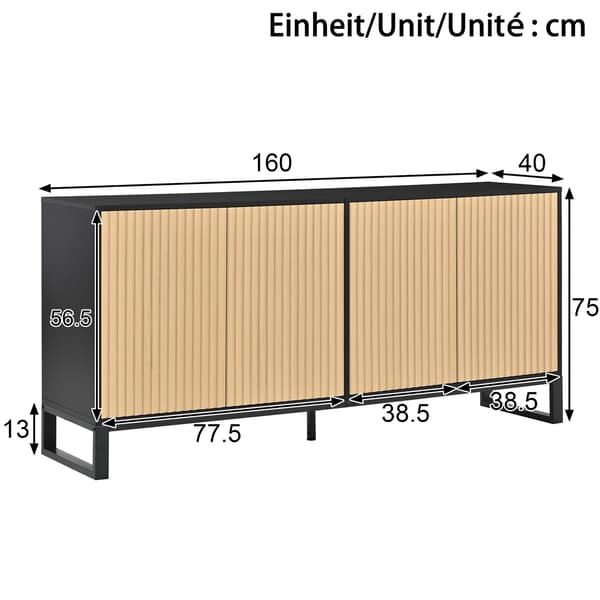 SONNENH Skoskab, MDF / Spånplade, Sort / Naturfarvet, 160 × 40 × 75 cm