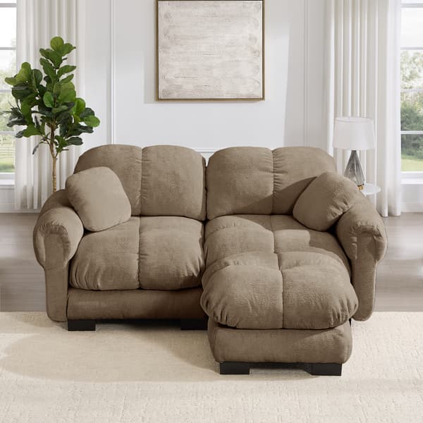 SONNENH 2-sitsig Chenille Sofa, L-formad Modular Corner Sofa, Fine Quilted Design, Elegant Style, Thick Seat Cushions, Soft & Supportive