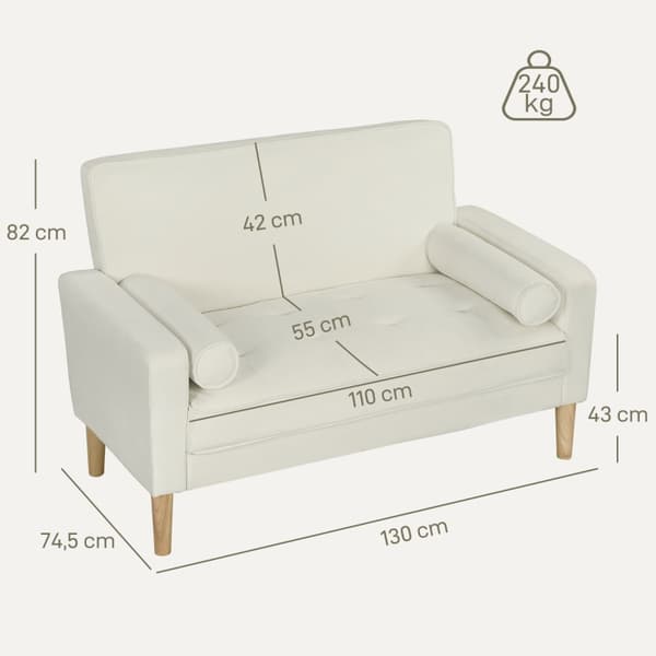 SONNENH 2-sits soffa Dubbelsitssoffa med gummiträben Stoppad soffa för vardagsrummet Sovrum Creme White
