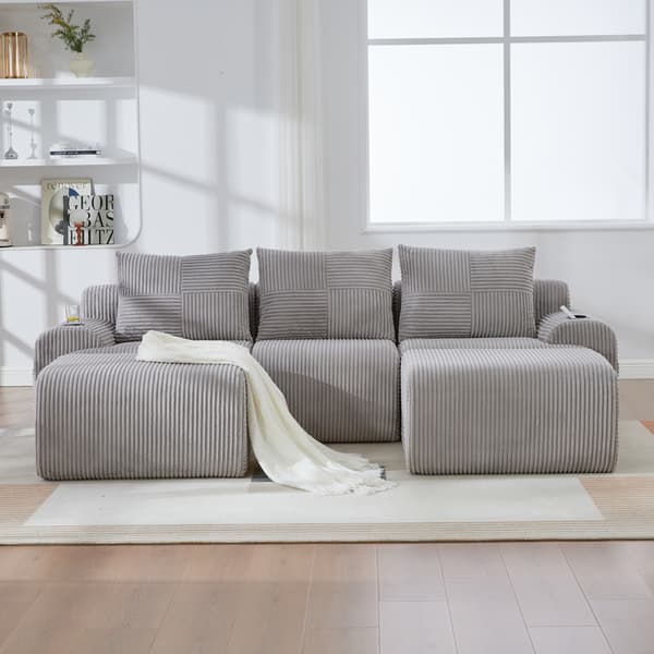 SONNENH Sofa, Fløjl, Lysegrå, 268 × 174 × 80 cm