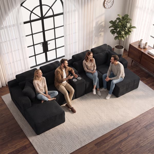 SONNENH U-formet sofa, Skum, Sort, 372 × 151 × 80 cm