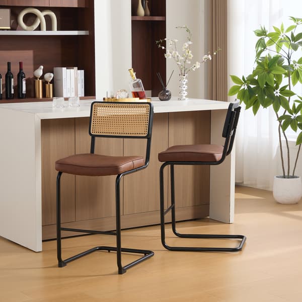 SONNENH Barstol – set med 2, PU, Brun, 47 × 53,5 × 98 cm