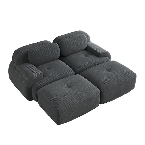 SONNENH 2-sæders fløjlssofa, framless sofa, modulær kombination med chaise longue, non-slip, ergonomiske armlæn og meget elastisk polstring til stue