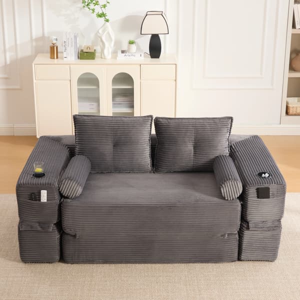 SONNENH Sofa, Fløjl, Mørkegrå, 180 × 98 × 80 cm