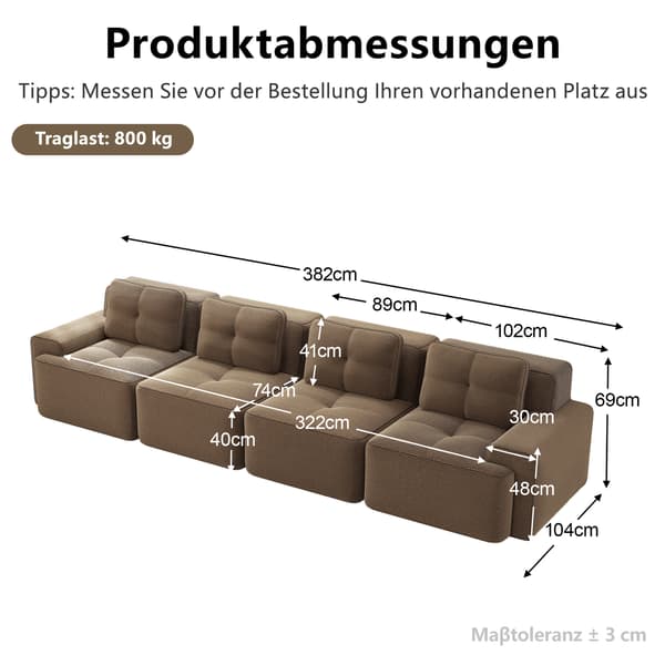 SONNENH Boneless Sofas för vardagsrum, Modular Sofa, 4 Seater Comfortable Upholstered Deep Seat Corduroy Cloud Sofa, Montering Gratis Soffa