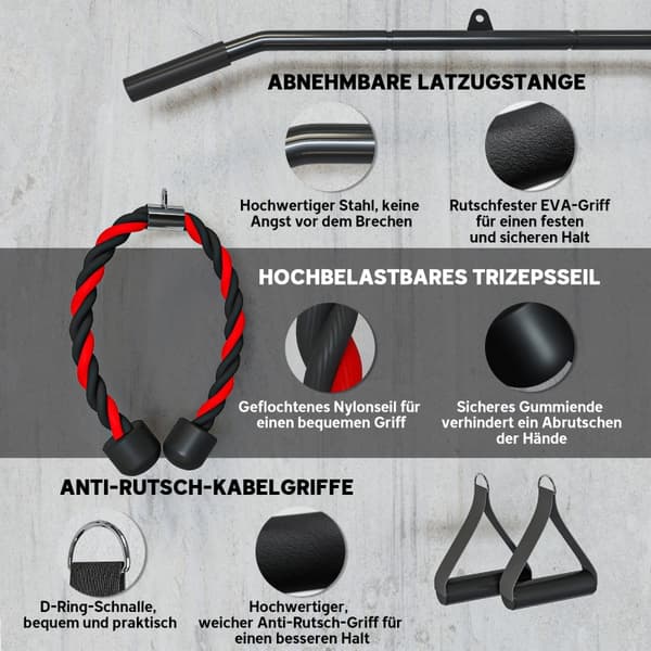 SONNENH Gymutrustning för Lat Pulldown Fitness, Kabel- och blocksystem för armträning hemma