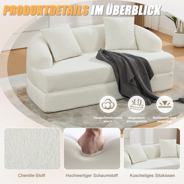 SONNENH Sovesofa, Chenille, Beige, 157 × 84 × 65 cm