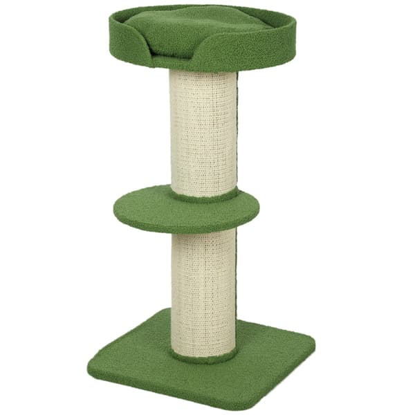 SONNENH Katte-træ 91 cm Legetræ med katte-seng, platform, lammeuld grøn