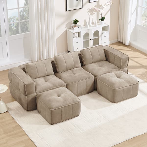 SONNENH 3-sitssoffa, Polyester, Sandfärgad, 271 × 162 × 67 cm
