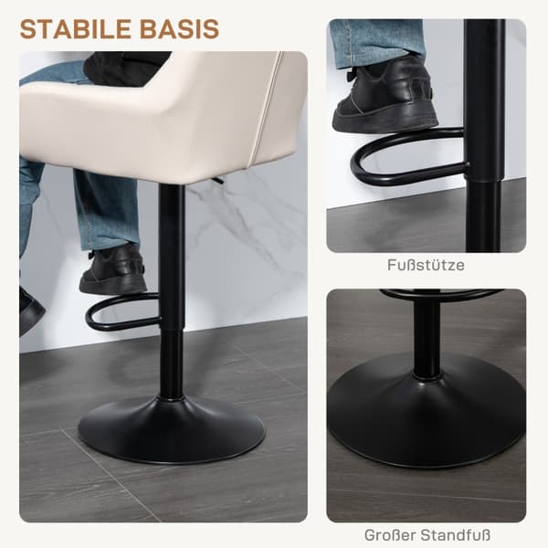 SONNENH Barstol 2-styk sæt Retro design højdejusterbar kunstlæder linned look creme + sort