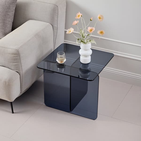 SONNENH Tempered Grey Bent Glass Side Table, Transparent End Table, Sofa Table