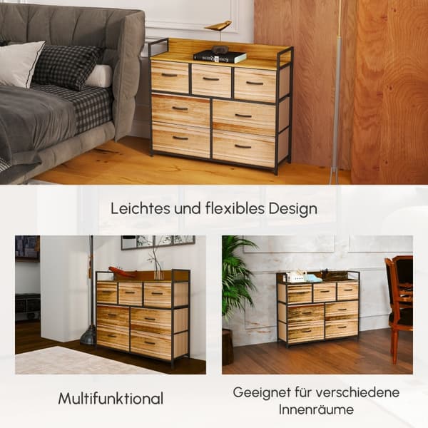 SONNENH Bryst med 7 stofskuffer, antispidser, lagerskabe, MDF-plader, brun