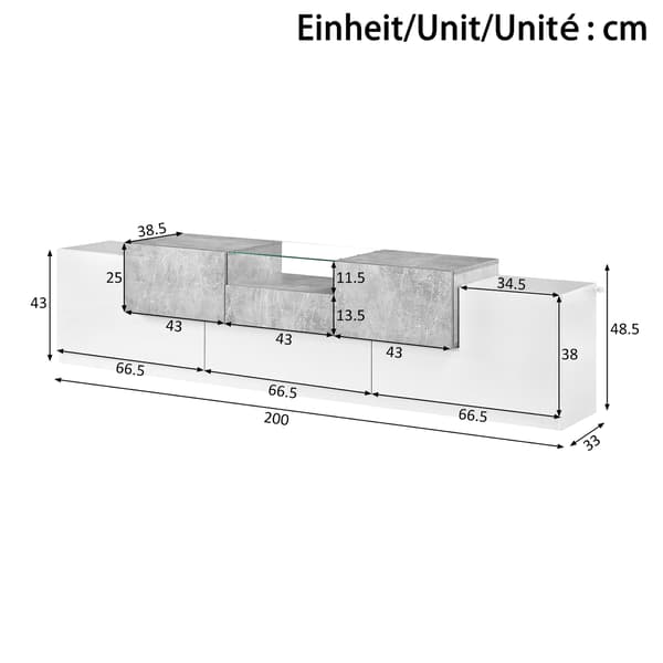 SONNENH TV-bord, MDF / Spånplade, Hvid, 200 × 33 × 48,5 cm
