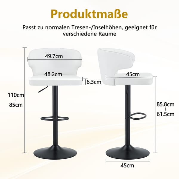 SONNENH Barstol – set med 2, PU, Vit, 49,7 × 45 × 110 cm