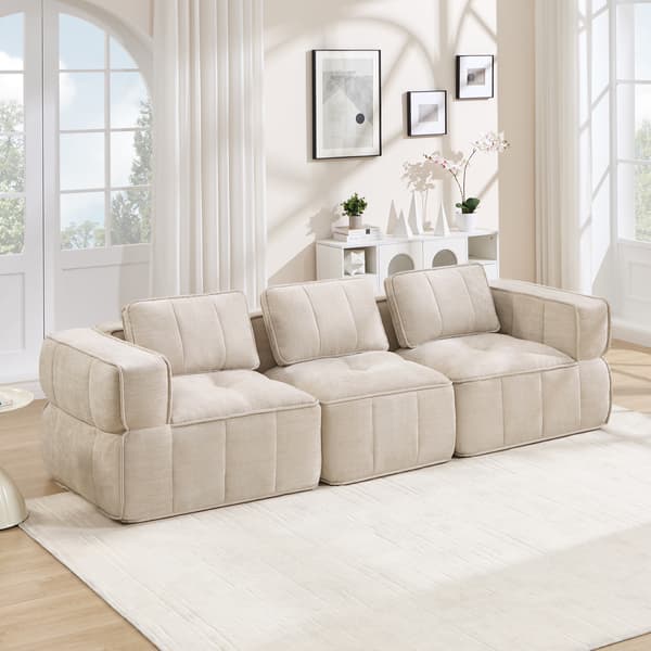 SONNENH 3-sitssoffa, Polyester, Beige, 271 × 93 × 67 cm