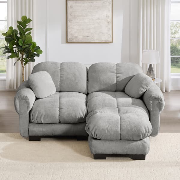 SONNENH 2-sitsig Chenille Sofa, L-formad Modular Corner Sofa, Fine Quilted Design, Elegant Style, Thick Seat Cushions, Soft & Supportive