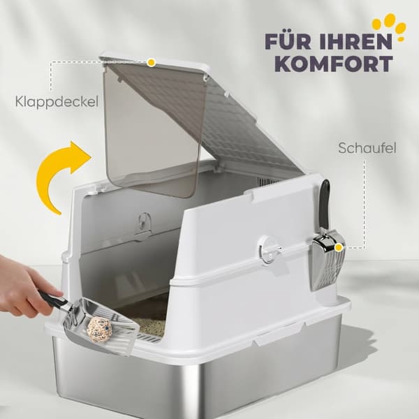 SONNENH Kattebak, rustfrit stål, XL inderside, med ske, lysegrå
