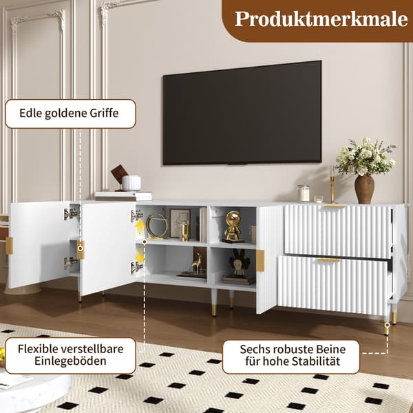 SONNENH TV-bord, MDF / Spånplade, Hvid, 170 × 35,5 × 55 cm