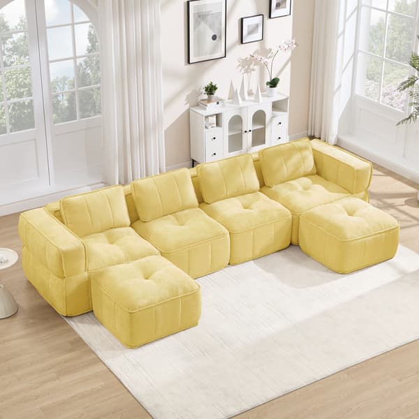 SONNENH U-formet sofa, Polyester, Gul, 344 × 162 × 67 cm
