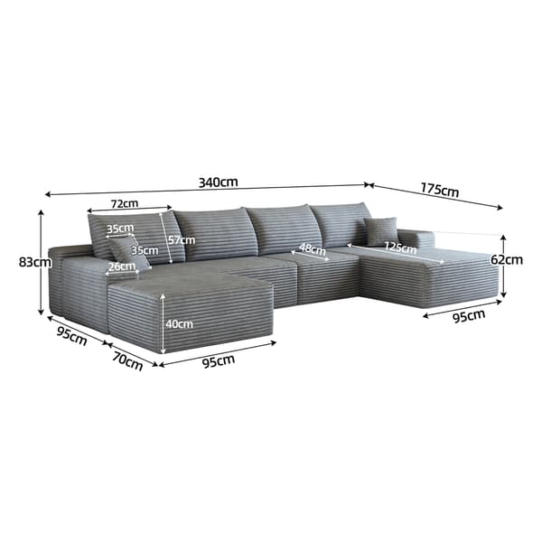 SONNENH Hjørnesofa, Stof, Grå, 340 × 175 × 83 cm