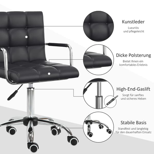 SONNENH Kontorstol, PVC, Sort, 52,5 × 54 × 99 cm