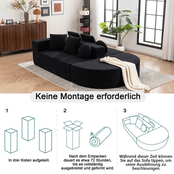 SONNENH Helt komprimerad benlös soffa, vardagsrum/sovrum med segmenterad molnsoffa, modern modulsoffa, ingen montering, bekvämt hudvänligt chenilletyg